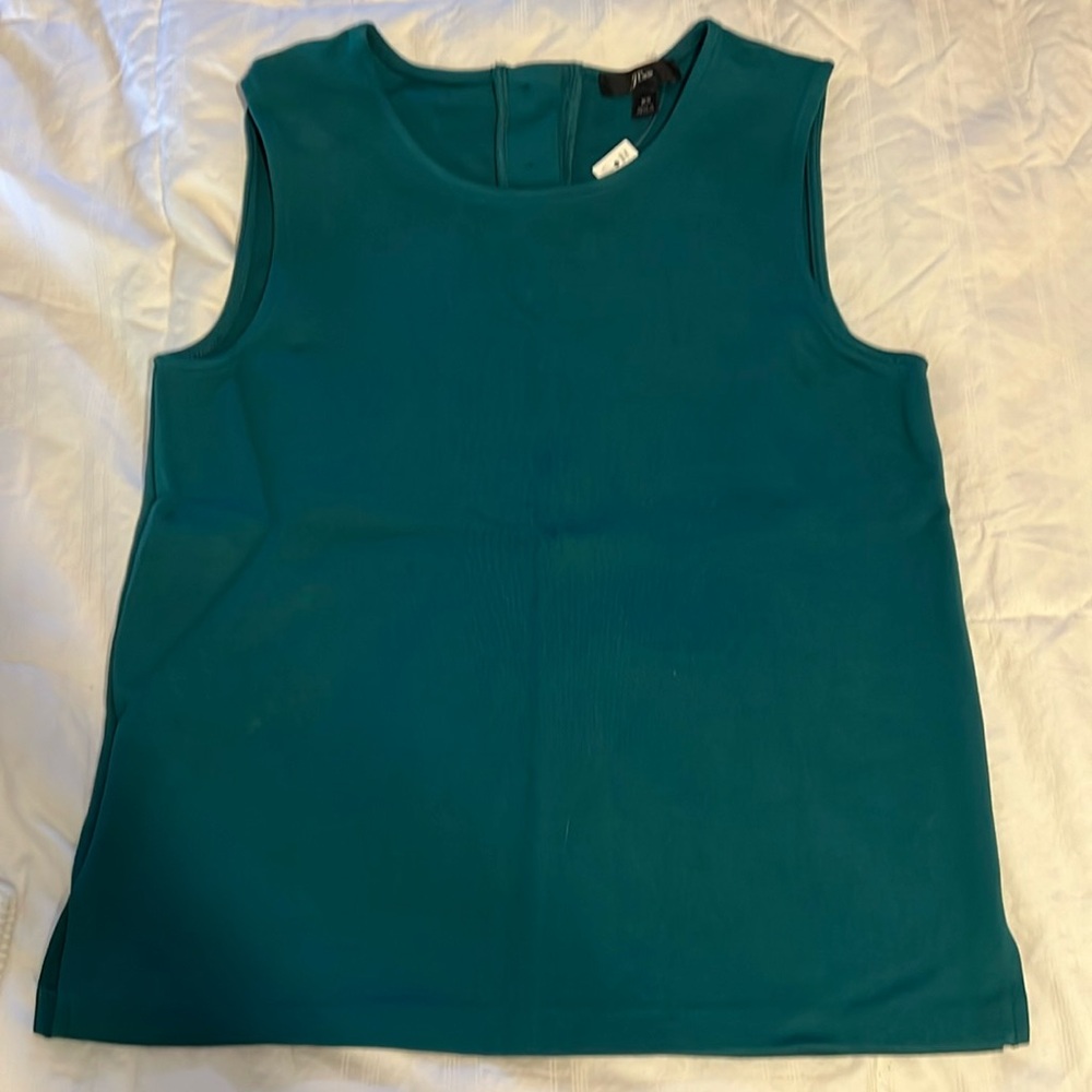 J. Crew sleeveless rhinestone top. Rich green color white rhinestone details